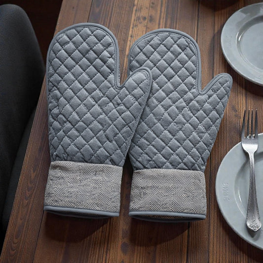 Extra-Long Waterproof Silicone Oven Mitts with Quilted Lining